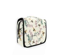 AUUXVA Travel Toiletry Bag Spring Bee Flower Floral Pattern Cosmetic Organizer Bag Hanging Makeup Bag with Zipper Pocket and Handle, Portable Wash Bag for Women Men Girls