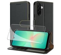 AUUYYA Custodia protettiva per Samsung Galaxy A26, custodia a portafoglio rimovibile con 1 pezzo di vetro protettivo + slot per carte di credito, in pelle PU, antiurto, per Samsung Galaxy A26, nero