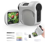 Auveach Microscopio Digitale per Bambini 1600X Microscopio Elettronico Portatile da 2.0″ Telecamera DV 1080P Adatto come Regalo di Natale, Compleanno, 5 Vetrini 4 Preparati Scheda 32GB