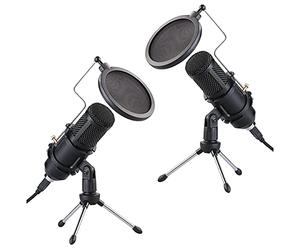 auvisio micro: Set da 2 Microfono a condensatore USB professionale, Alta prestazione, mini treppiede (microfono esterno, con supporto da tavolo, adattatore)