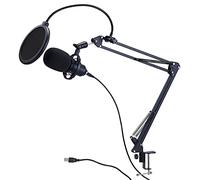 auvisio Microfono USB a condensatore professionale con filtro antipop e supporto da tavolo