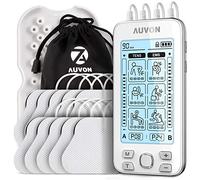 AUVON TENS EMS Elettrostimolatore, elettrostimolatore professionale a 4 Canale terapia antidolorifica con 24 modalità e 10 pezzi di Elettrodi TENS da 2"x 2" con un design brevettato (Bianchi)