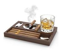 auvstar in Legno Sigari Posacenere da Fumare Cubani Toscani - Include Pinze per Sigari e Sottobicchieri per Conservare i Sigari, Portacenere Vassoio Portatile con Cassetto per Whisky Set -Legno 20cm