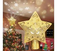 auvstar Puntale Albero di Natale con 5 Modelli di Proiezione,Ruotare Stella LED Puntale per Albero di Natale con Paillettes Dorate,Adatto per la Decorazione Dell'Albero (Oro)