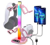 auvstar RGB Porta Cuffie con Base Ponderata,Supporto Cuffie,Porta Cuffie Gaming con Caricatore e Trasferimento dati USB e Type-C (Rosa)