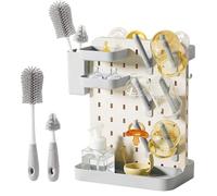 auvstar Scolabiberon, Bottiglia Stendino con Scovolino, Rastrelliere Asciuga, Stendi, Staccabile Scola, Scolapiatti, Stendibiancheria per Capezzoli (Grigio)