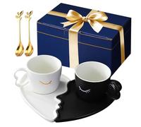 auvstar Tazze per Partner,Bacio Tazze in Ceramica,coppia tazzine caffe lui e lei 200ML,Tazza con Piattino Kiss,Ideale come Regalo per Matrimoni,Fidanzamenti,San Valentino,Natale e Compleanni