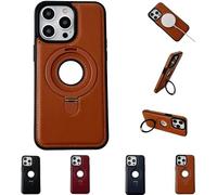 AUWIRUG Luxurious Leather Invisible Stand for iPhone Case, Luxurious Faux Magnetic Leaky Label Phone Case, Leather Magnet Stand Phone Case for iPhone 15/14/13/12 PRO Max Plus (15 PRO Max,Light Brown)