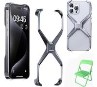 AUWIRUG X Shape Anti-Fall Bare Phone Case, X Shaped Metal Frame for iPhone 15/14/13 PRO Max, Dissipate Heat Frameless Aluminum Alloy Anti-Fall Metal Corner Pad X Phone Cases (14promax,A)
