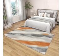 AUWUUA Moderno Astratto lavabile Tappeto della camera da letto, 120x200 cm, semplici strisce arancioni, grigie e bianche, morbido tappeto antiscivolo per soggiorno, sala da pranzo, cucina e ufficio