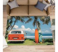 AUWUUA Tappeti 150x240cm, Onde Estive, Palme Tropicali, Surfer Camper Van, Tavola da Surf, Tappeti per Ingresso, Bagno, Tappeto d'Accoglienza Retrò per Soggiorno, Camera da Letto, Corridoio