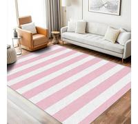 AUWUUA Tappeti a righe rosa e bianche 120x170cm Tappeto moderno e semplice geometrico lavabile per cameretta per bambine, tappeto antiscivolo per soggiorno, camera da letto, sala da pranzo, ufficio