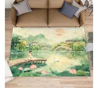AUWUUA Tappeti classici cinesi con paesaggio, per corridoio, 50x140 cm, tappeti lavabili con vista sul lago e ponte antico, per camera da letto, tappeto orientale asiatico, arredamento estetico