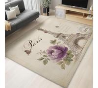 AUWUUA Tappeti da camera da letto con poster vintage e Torre Eiffel, acquerello, 90x160 cm, tappeto antiscivolo lavabile multicolore a tema retrò parigino per soggiorno, cucina, ingresso, corridoio