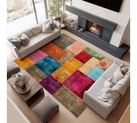 AUWUUA Tappeti da camera da letto patchwork retrò astratti 80x160cm Blocchi di colore Tappeti bohémien antiscivolo lavabili per cucina, sala da pranzo, corridoio Sottili