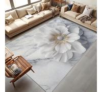 AUWUUA Tappeti floreali 3D per camera da letto 120x170cm con motivo a sfondo in marmo, tappeto antiscivolo lavabile moderno elegante di lusso grigio bianco per soggiorno, zerbino per interni