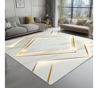AUWUUA Tappeti in marmo bianco e oro 60x90cm Tappeto geometrico semplice e lussuoso con linee simmetriche moderne per camera da letto, ingresso, tappeto grande antiscivolo lavabile per soggiorno