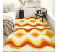 AUWUUA Tappeto a onde arancione per camera da letto 120x170cm, stile retrò anni '70, colorato, astratto, grande, per soggiorno, tappetini antiscivolo lavabili per ufficio, sala da pranzo