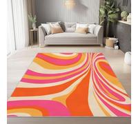 AUWUUA Tappeto antiscivolo lavabile a strisce ondulate rosa-arancio per soggiorno 120x170cm Tappeto retrò minimalista a pelo corto per camera da letto, sala da pranzo, ufficio domestico
