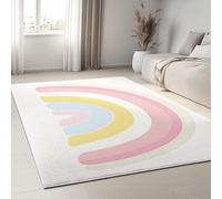 AUWUUA Tappeto arcobaleno con cartoni animati, 90x130 cm, morbido e carino, a pelo corto, lavabile, antiscivolo, per camera da letto, cameretta dei bambini e delle bambine, sala giochi