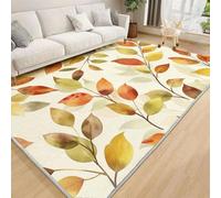 AUWUUA Tappeto autunnale con foglie di eucalipto, soggiorno, 210x300 cm, foglie arancioni e acquerello, tappeto lavabile per camera da letto, zerbino antiscivolo in stile boho per cucina e corridoio