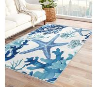 AUWUUA Tappeto blu corallo per camera da letto per bambini 120x170cm Spiaggia Stella Marina Conchiglia Lavabile Antiscivolo Tema Spiaggia Oceano per soggiorno Camera da letto
