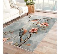 AUWUUA Tappeto con fiori e uccelli, 80 x 120 cm, tappeto con rami di albero, per camera da letto, soggiorno, camera dei bambini, motivo piante floreali e uccelli, lavabile, per interni, bagno