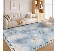 AUWUUA Tappeto con mappa nautica, 230x260 cm, tappeto decorativo con bussola, barca a vela, faro e ancora, tappeti vintage lavabile antiscivolo per soggiorno, camera da letto, sala giochi, blu
