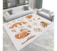 AUWUUA Tappeto con piante, fiori, volpi, animali della foresta, 120x170 cm, lavabile, morbido, per cameretta dei bambini, decorativo, colore cartone animato, per sala giochi, soggiorno