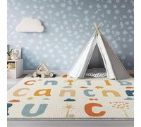 AUWUUA Tappeto con poster dell'alfabeto per bambini, 50x80 cm, semplice tappeto con cartoni animati, per cameretta dei bambini, ragazze e ragazzi, morbido zerbino antiscivolo lavabile, color crema