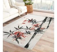 AUWUUA Tappeto con stampa di bambù con piante, 120 x 150 cm, tappeto cinese giapponese per camera da letto, soggiorno, corridoio, ingresso, piccolo tappeto in stile asiatico per interni, lavabile in