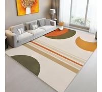 AUWUUA Tappeto con stampa geometrica astratta, 170x240 cm, moderno, minimalista, antiscivolo, morbido, a pelo corto, lavabile, per camera da letto e soggiorno, beige e verde
