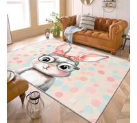 AUWUUA Tappeto Coniglio per Cameretta Bambini 120x170cm Animali dei Cartoni Animati Tappeto per Camera da Letto Ragazze, Tappeti Lavabili Antiscivolo Colorati a Pois per Bambini per Sala Giochi, Rosa