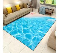 AUWUUA Tappeto da camera da letto con conchiglie e increspature sulla spiaggia, 120x170 cm, blu oceano, onda del mare, moderno, lavabile, antiscivolo, per soggiorno, sala da pranzo, cucina, ufficio