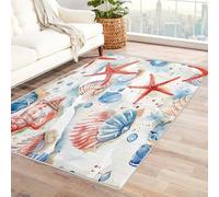 AUWUUA Tappeto da spiaggia costiero 90x120cm Tappeti lavabili a forma di stella marina e conchiglia, tappeto antiscivolo a pelo corto per ingresso, cucina, zerbino, camera da letto, sala da pranzo