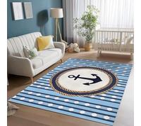 AUWUUA Tappeto della camera da letto con motivo geometrico a strisce blu navy, 100x120 cm, motivo nautico, tappeto decorativo per soggiorno, sala da pranzo, tavolino, tappetino antiscivolo lavabile
