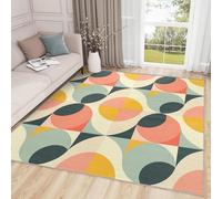AUWUUA Tappeto geometrico 120x170cm, stile anni '70, stile moderno minimalista di metà secolo, verde, giallo e arancione, lavabile, per soggiorno, camera da letto, sala da pranzo