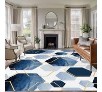 AUWUUA Tappeto geometrico blu navy 120x190cm Tappeto moderno grande in marmo esagonale bianco oro per soggiorno, tappetino antiscivolo lavabile per camera da letto, sala da pranzo, ufficio