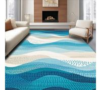 AUWUUA Tappeto grande Ombre Coastal Wave per soggiorno 80x300cm, tappeto lavabile per camera da letto con sfumatura blu acquerello astratto, tappeti moderno con motivo oceano per cucina e bagno
