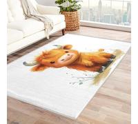 AUWUUA Tappeto Highland Cow 100x150cm per la decorazione della camera da letto di ragazzi e ragazze, tappeto per bambini con animali da fattoria Highland Cattle, tappetino antiscivolo lavabile