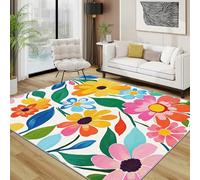 AUWUUA Tappeto Lavabile a Fiori per Soggiorno 120x170cm Tappeti Grandi con Fiori Colorati ad Acquerello per Camera da Letto, Tappetini Antiscivolo per Camerette per Bambini e Bambine, Giallo Rosa Blu