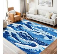 AUWUUA Tappeto lavabile Blue Ocean Wave 150x230cm, motivo astratto con onde marine, motivo giapponese di Kanagawa, per soggiorno, camera da letto, corridoio, ingresso, cucina