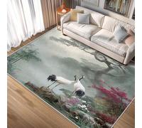 AUWUUA Tappeto lavabile con gru giapponese, 120x170 cm, design orientale asiatico, per soggiorno, tappeto antiscivolo morbido e sottile con uccelli naturali, per camera da letto, sala da pranzo