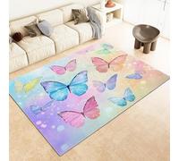 AUWUUA Tappeto lavabile con motivo ad acquerello, motivo: farfalla, 150x180 cm, colorato, per cameretta dei bambini, sottile e moderno, antiscivolo, per soggiorno, camera da letto, ragazze