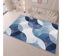AUWUUA Tappeto lavabile con motivo geometrico bianco e blu, 160x230 cm, moderno, astratto, minimalista, antiscivolo, grande, per soggiorno, camera da letto, tappeto sottile e morbido per comodino
