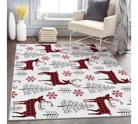 AUWUUA Tappeto lavabile con renne rosse, per soggiorno, Natale, 100x120 cm, tappeto con albero di Natale e fiocchi di neve, camera da letto, tappetini decorativi moderni astratti per ragazze
