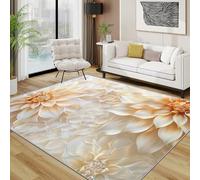 AUWUUA Tappeto lavabile Flowers 120x170cm, semplice giallo beige, con petali, stampato in 3D, per camera da letto, tappeti antiscivolo, soggiorno, zerbino per interni, ingresso