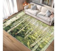 AUWUUA Tappeto lavabile in betulla per soggiorno 150x170cm Morbido tappeto per camera da letto con motivo foresta verde acquerello, tappeti antiscivolo, adatto per uffici e sale da pranzo.