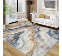 AUWUUA Tappeto Lavabile Moderno Astratto Marmo Arte Soggiorno 140x230cm Tappeti Camera da Letto, Zerbino Antiscivolo per Ingresso Porta d'Ingresso Cucina Corridoio Sala da Pranzo, Blu Bianco Marrone