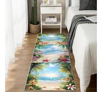 AUWUUA Tappeto lavabile per soggiorno Summer Ocean Beach Palm Tree Leaf 240x330cm Flower Starfish Tropical Hawaii Seaside Coastal Holiday Decorativo per camera da letto corridoio cucina